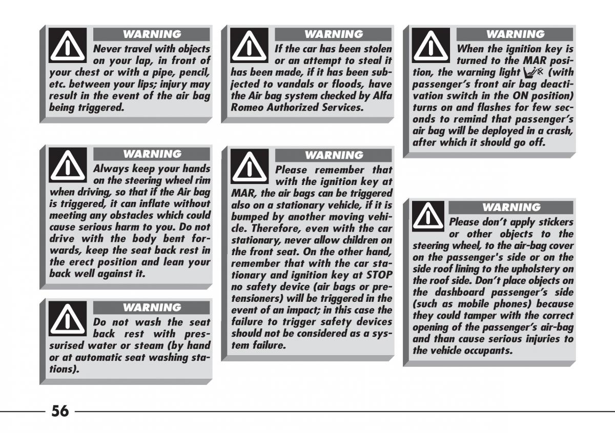 Alfa Romeo 166 owners manual / page 57