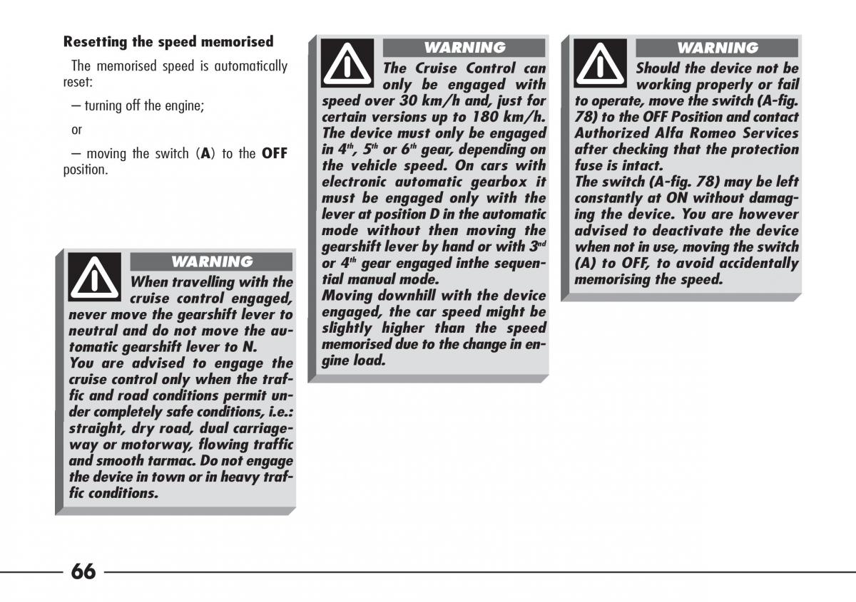 Alfa Romeo 166 owners manual / page 67