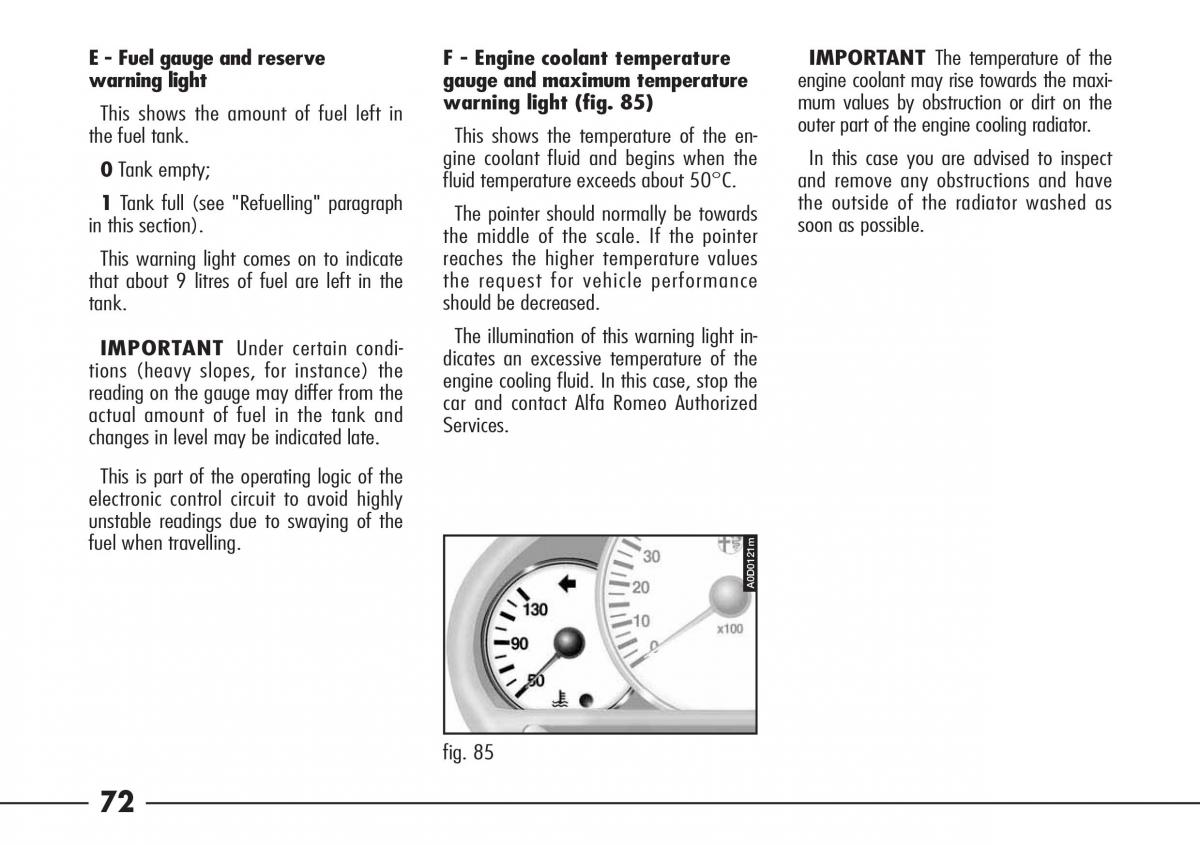 Alfa Romeo 166 owners manual / page 73