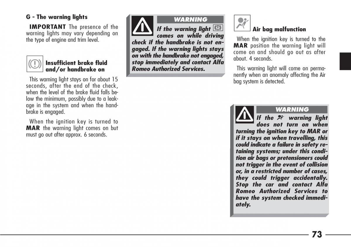 Alfa Romeo 166 owners manual / page 74