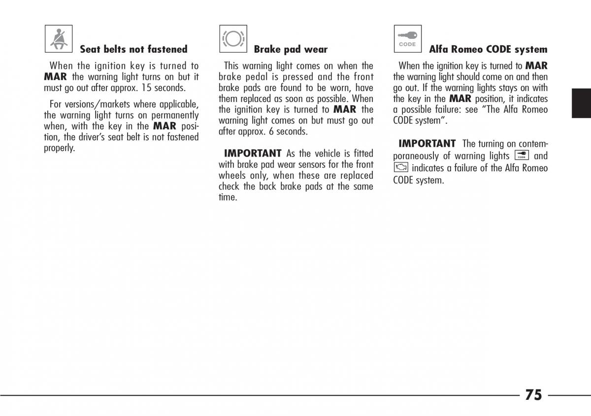 Alfa Romeo 166 owners manual / page 76