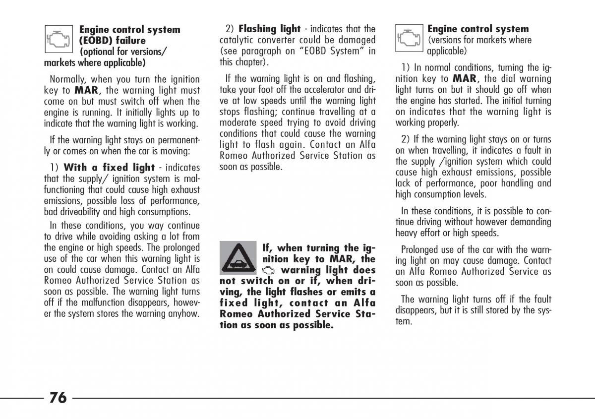 Alfa Romeo 166 owners manual / page 77