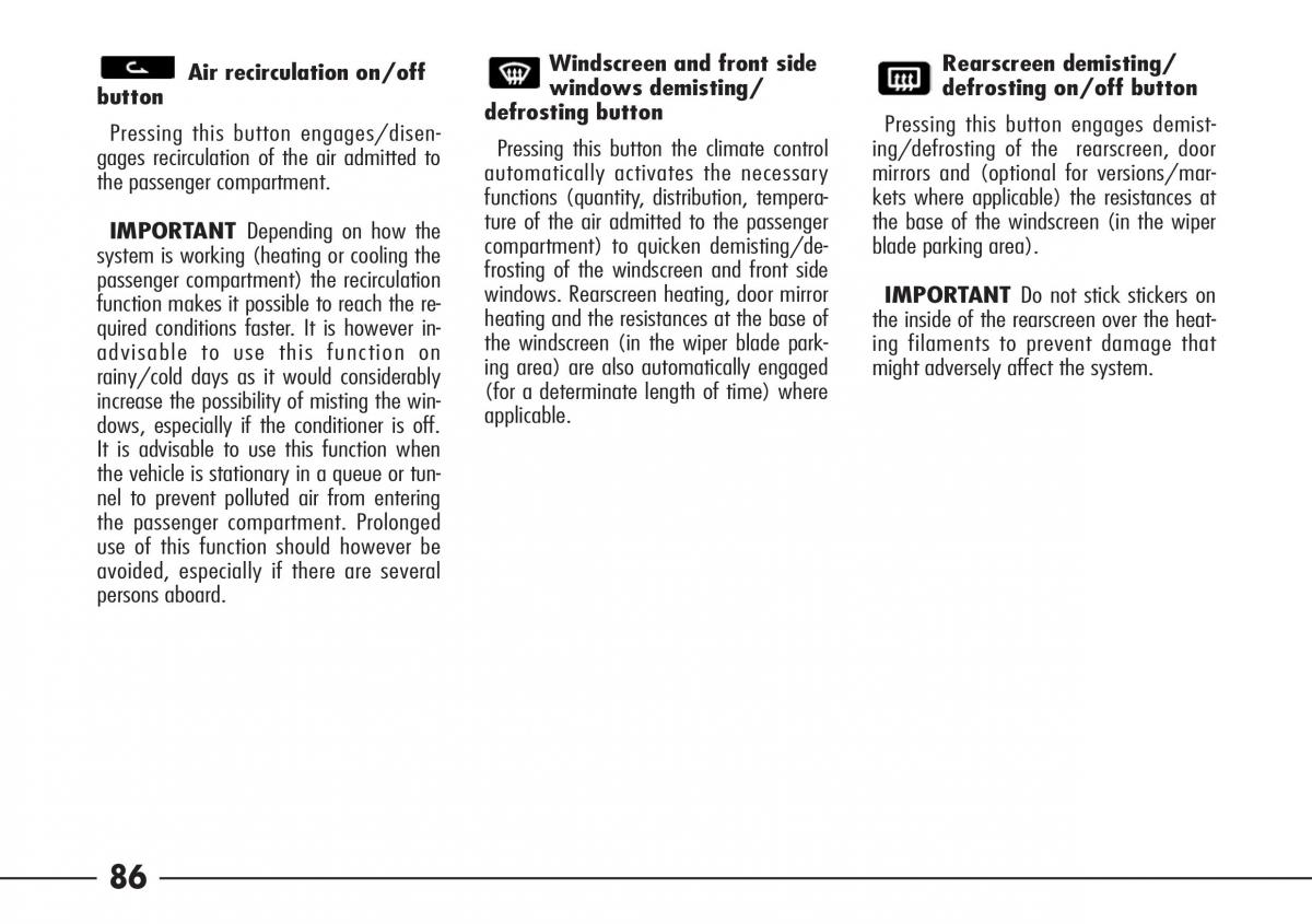 Alfa Romeo 166 owners manual / page 87