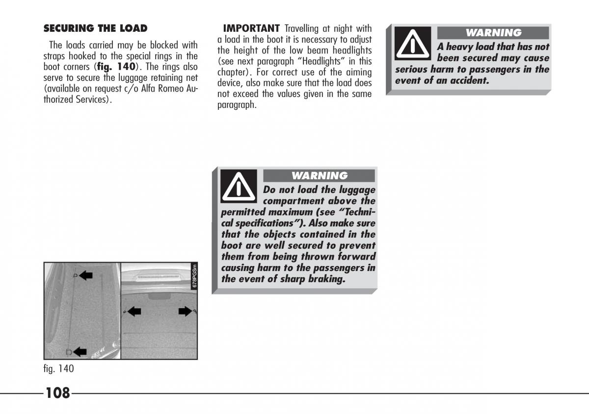 Alfa Romeo 166 owners manual / page 109