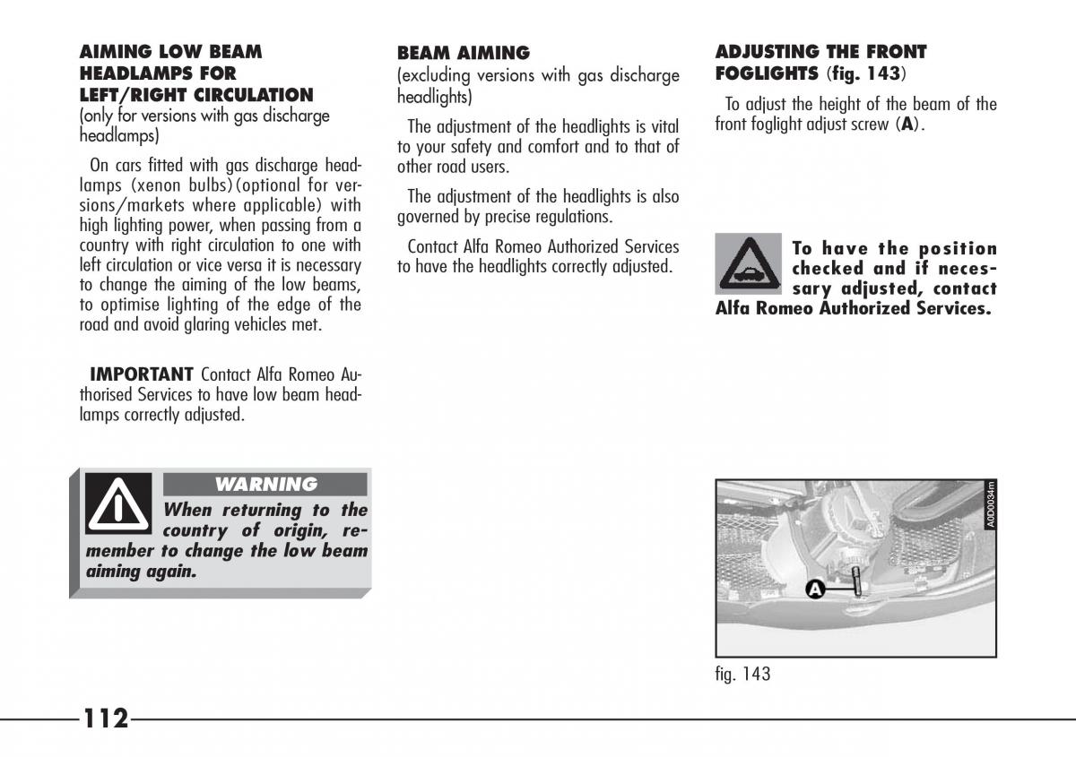 Alfa Romeo 166 owners manual / page 113