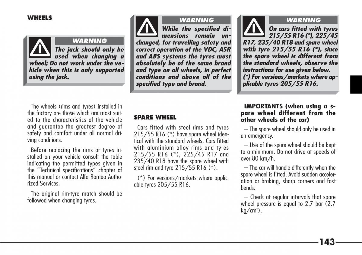 Alfa Romeo 166 owners manual / page 144