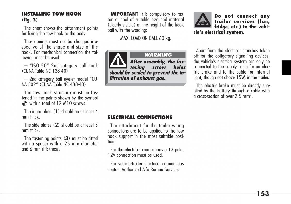 Alfa Romeo 166 owners manual / page 154