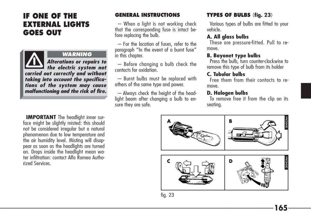 Alfa Romeo 166 owners manual / page 166