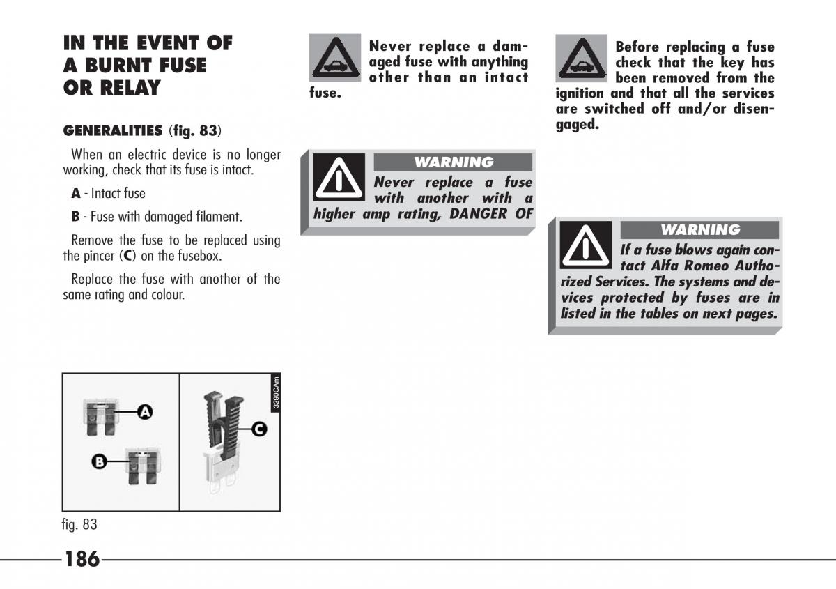 Alfa Romeo 166 owners manual / page 187