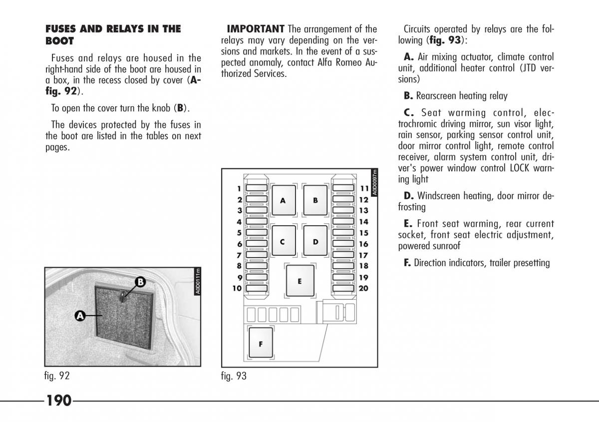 Alfa Romeo 166 owners manual / page 191