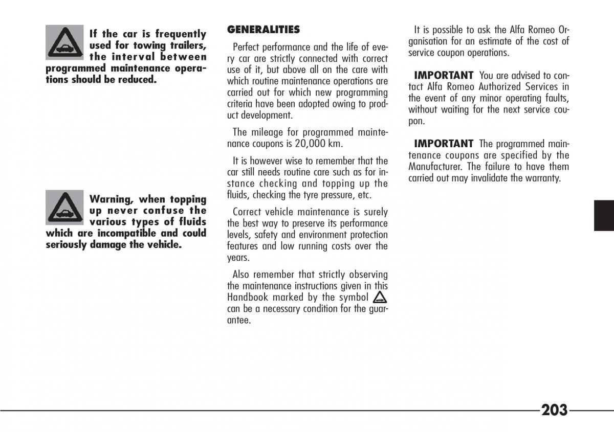 Alfa Romeo 166 owners manual / page 204