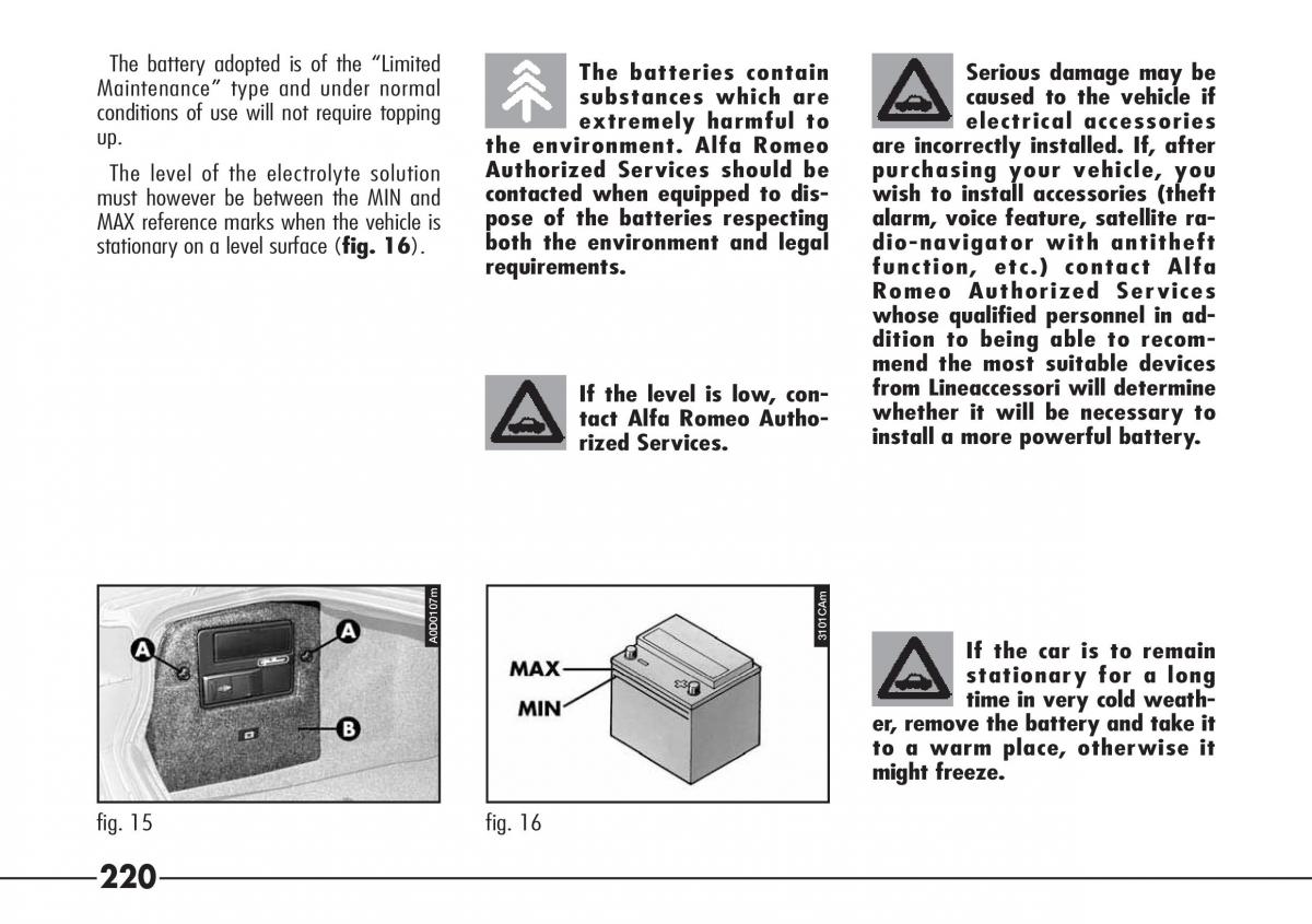 Alfa Romeo 166 owners manual / page 221