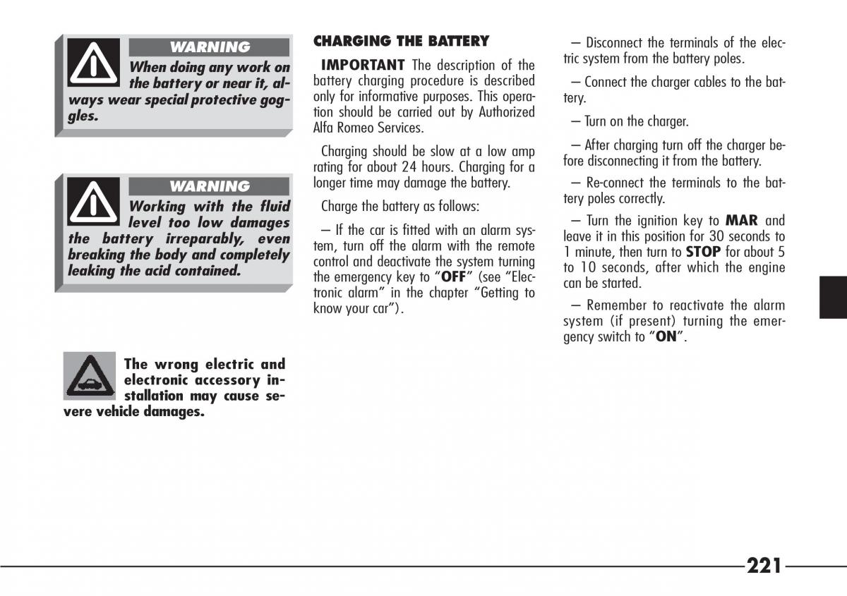 Alfa Romeo 166 owners manual / page 222