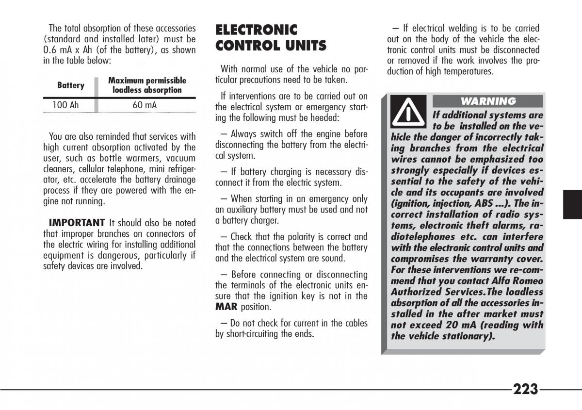 Alfa Romeo 166 owners manual / page 224