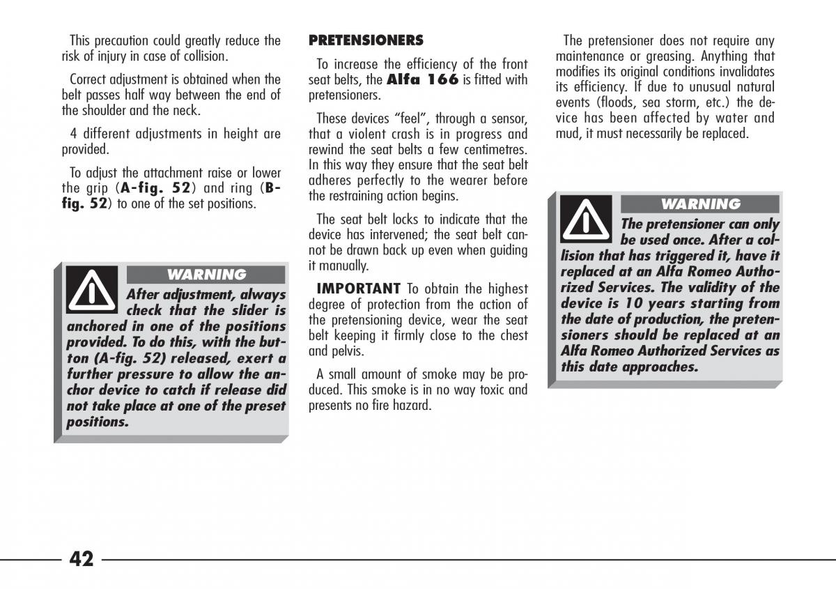 Alfa Romeo 166 owners manual / page 43