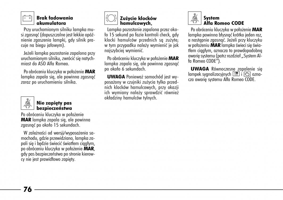 Alfa Romeo 166 instrukcja obslugi / page 77