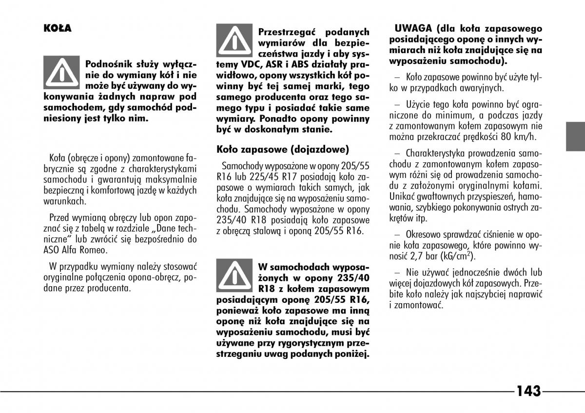 Alfa Romeo 166 instrukcja obslugi / page 144