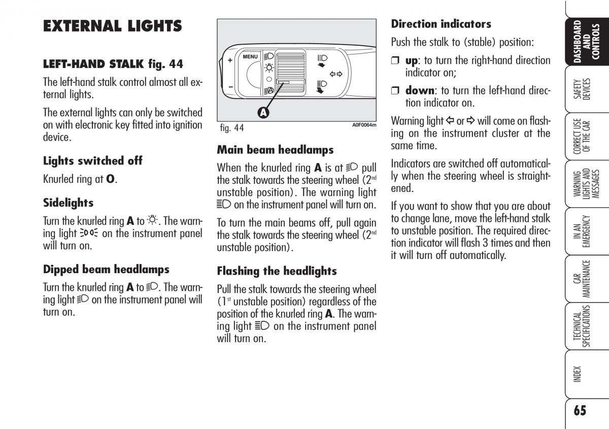 Alfa Romeo Brara Spider owners manual / page 66