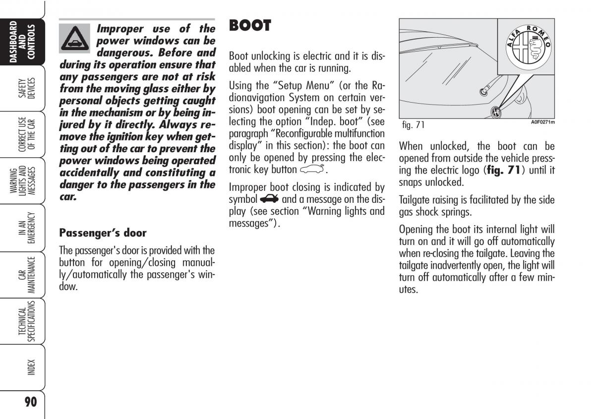 Alfa Romeo Brara Spider owners manual / page 91