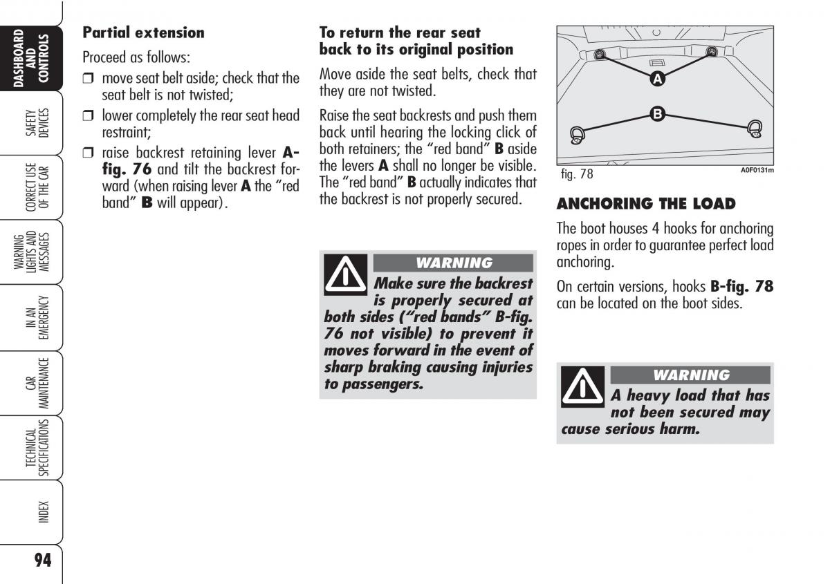 Alfa Romeo Brara Spider owners manual / page 95