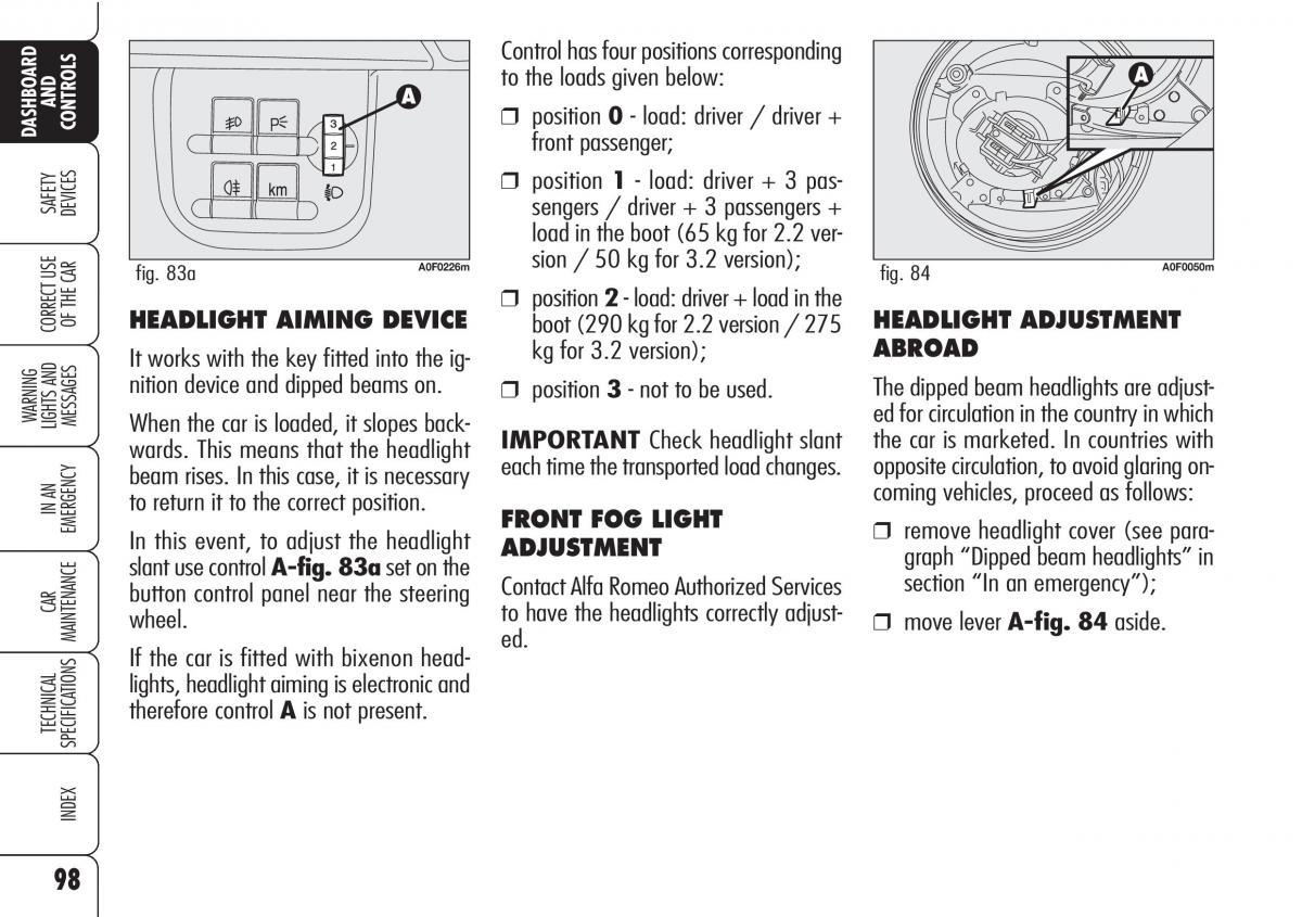 Alfa Romeo Brara Spider owners manual / page 99