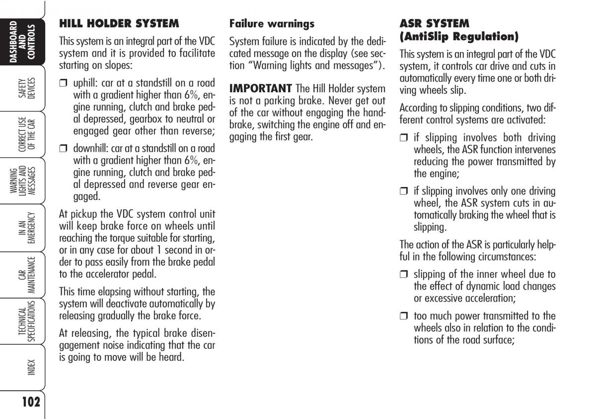 Alfa Romeo Brara Spider owners manual / page 103