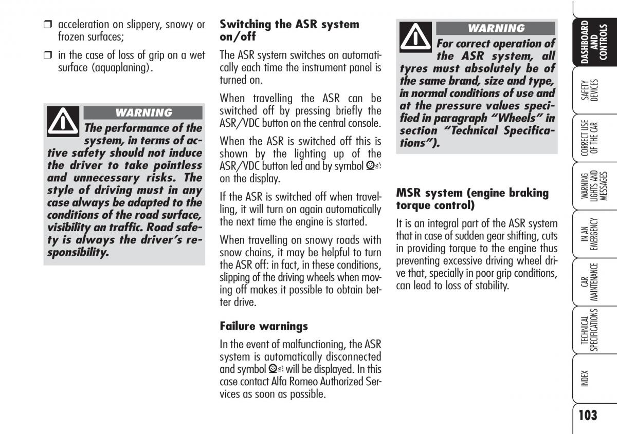 Alfa Romeo Brara Spider owners manual / page 104