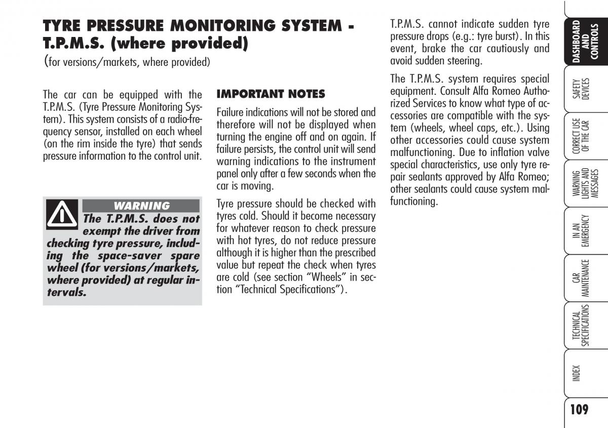 Alfa Romeo Brara Spider owners manual / page 110