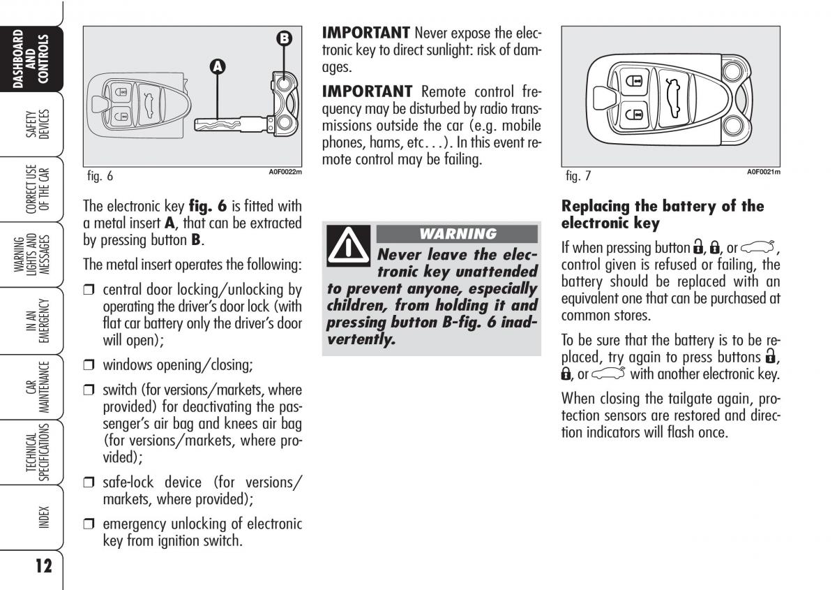 Alfa Romeo Brara Spider owners manual / page 13