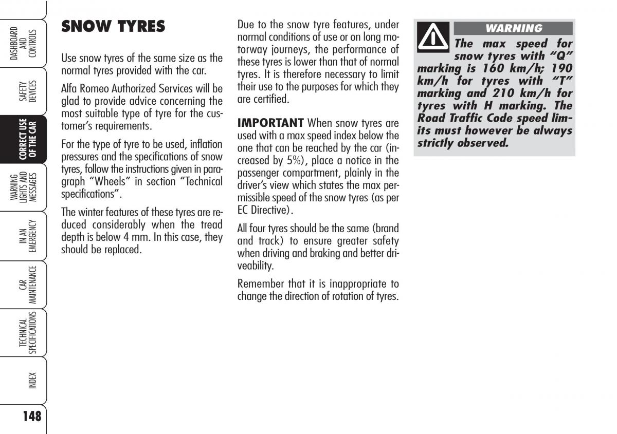 Alfa Romeo Brara Spider owners manual / page 149