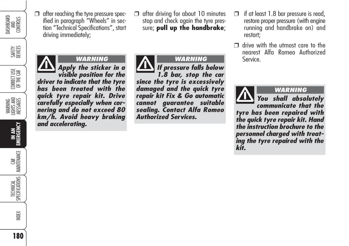 Alfa Romeo Brara Spider owners manual / page 181