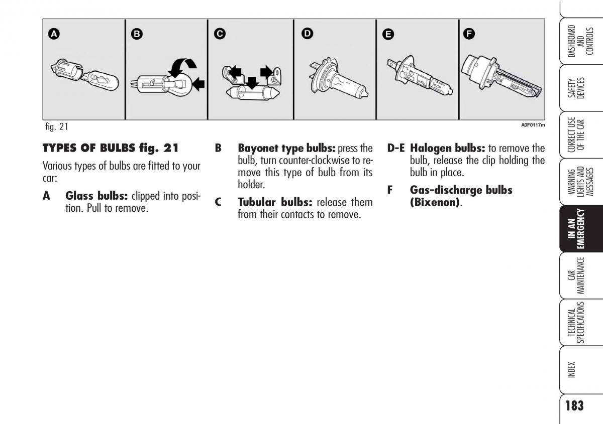 Alfa Romeo Brara Spider owners manual / page 184