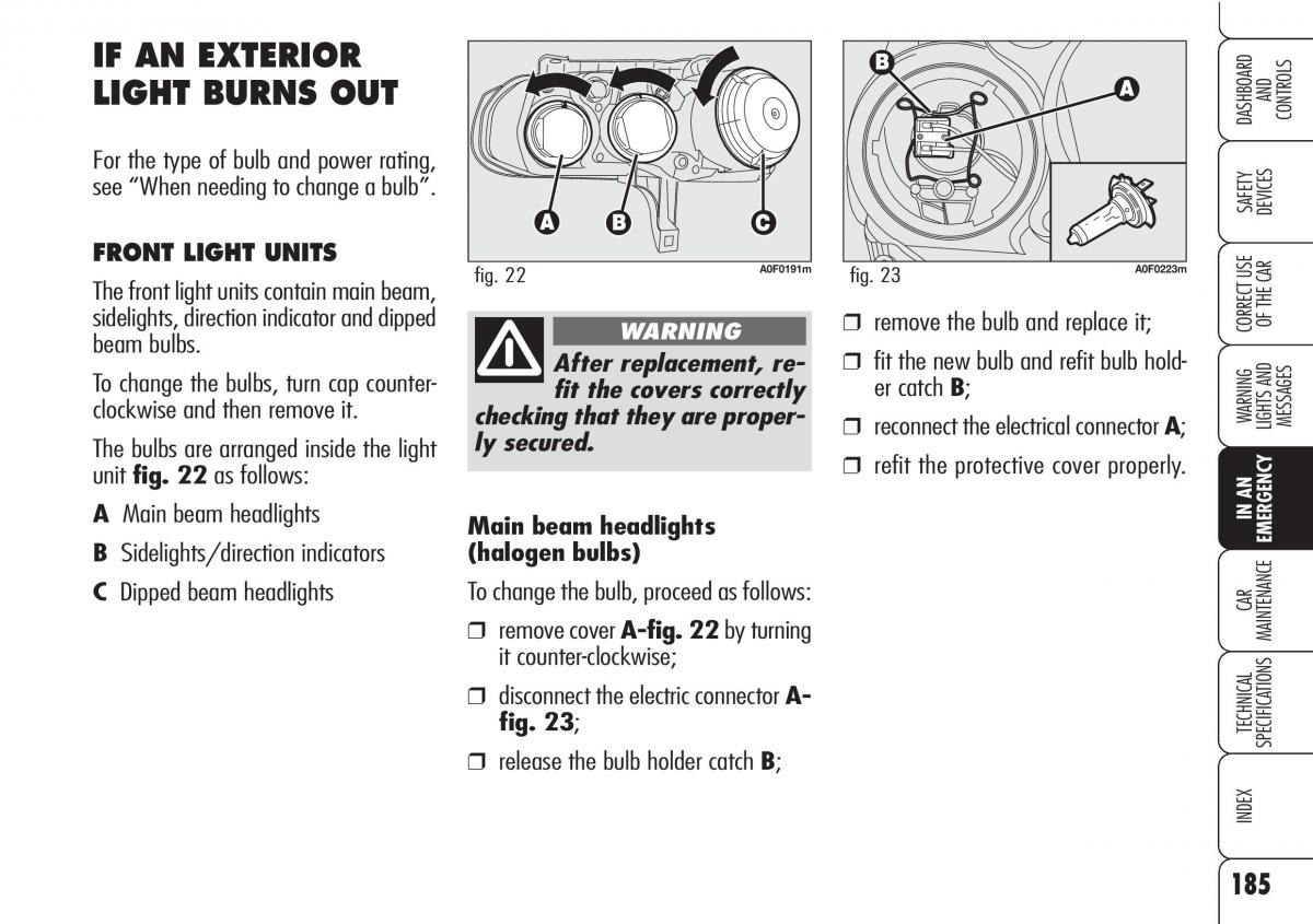 Alfa Romeo Brara Spider owners manual / page 186