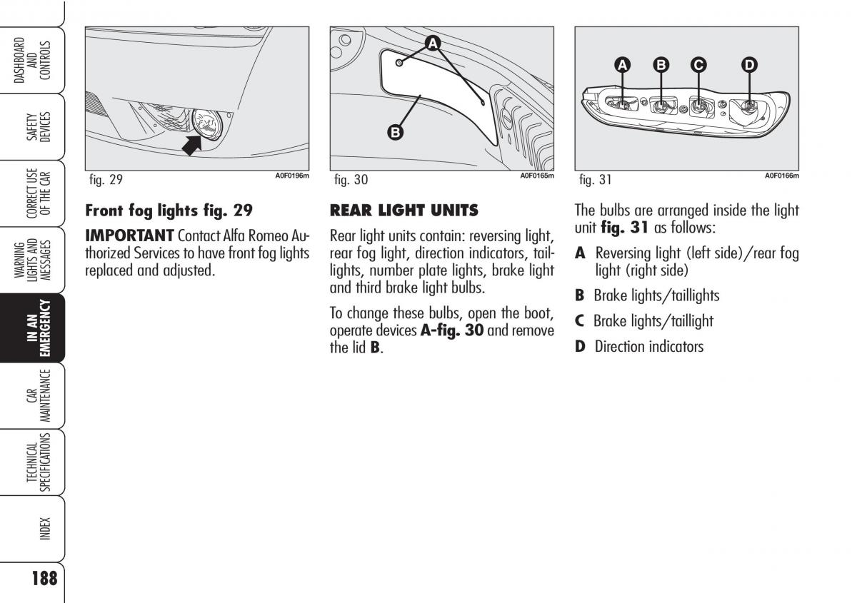 Alfa Romeo Brara Spider owners manual / page 189