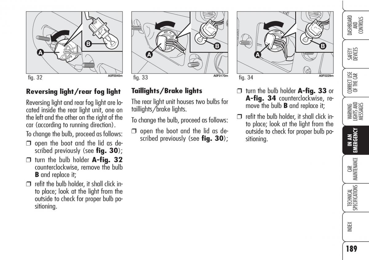 Alfa Romeo Brara Spider owners manual / page 190