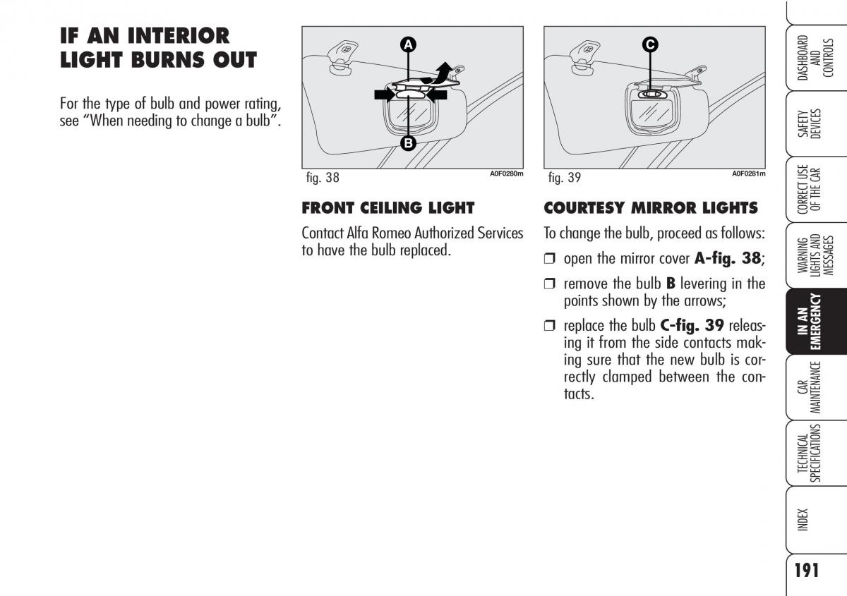 Alfa Romeo Brara Spider owners manual / page 192