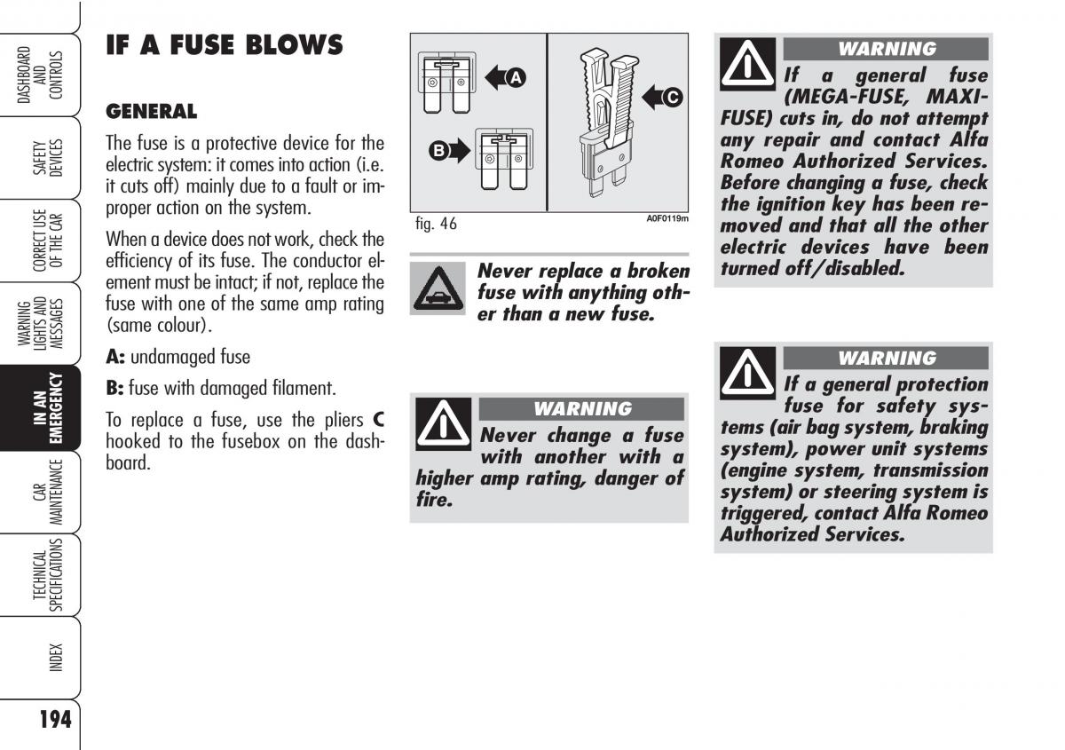 Alfa Romeo Brara Spider owners manual / page 195