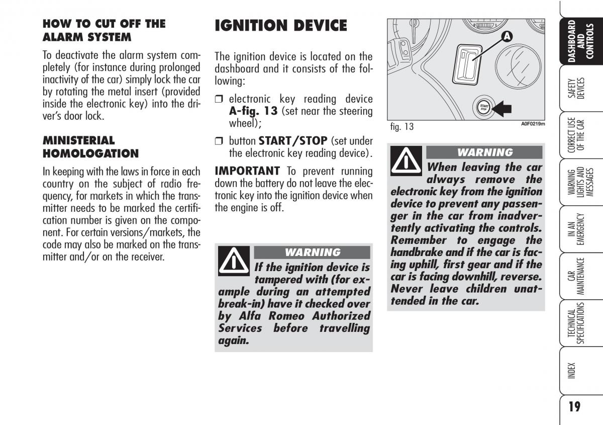 Alfa Romeo Brara Spider owners manual / page 20