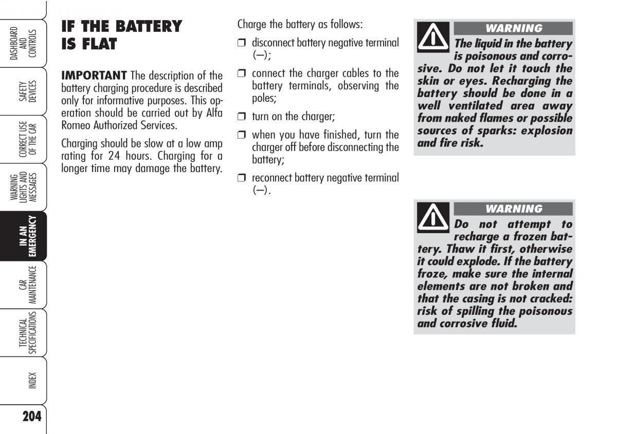 Alfa Romeo Brara Spider owners manual / page 205