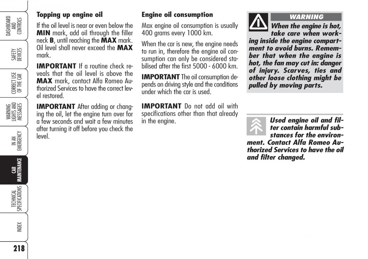 Alfa Romeo Brara Spider owners manual / page 219