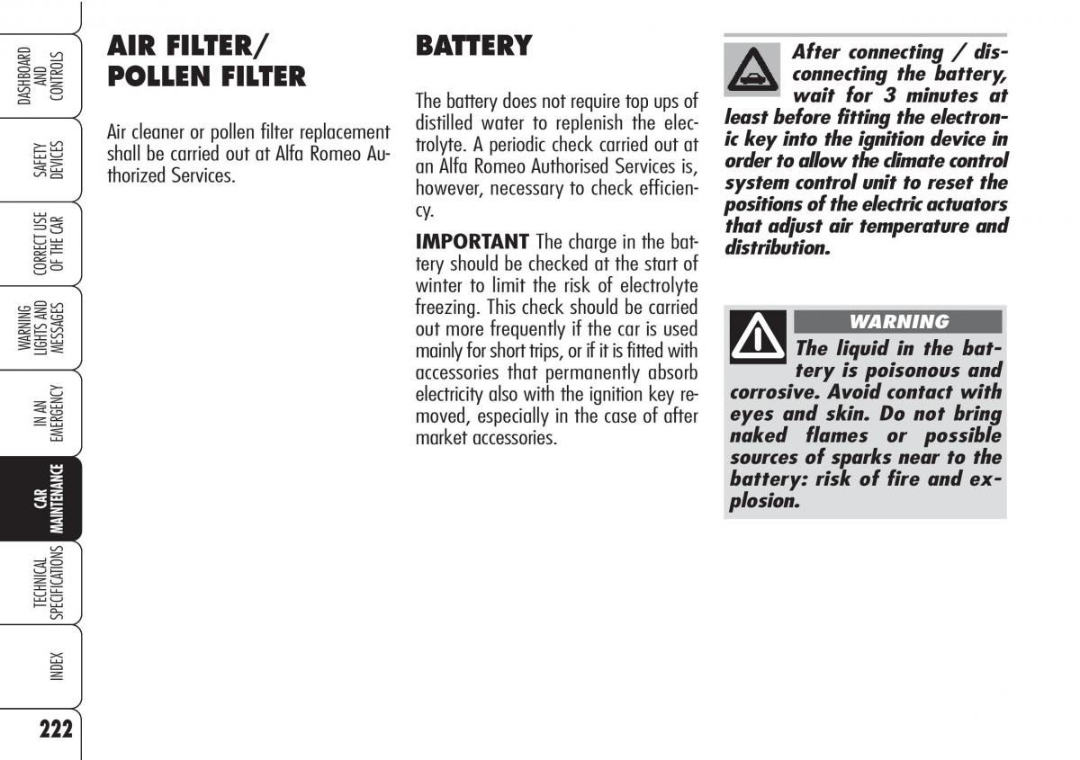 Alfa Romeo Brara Spider owners manual / page 223