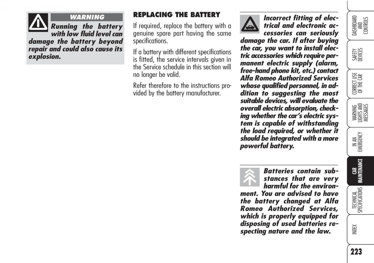 Alfa Romeo Brara Spider owners manual / page 224