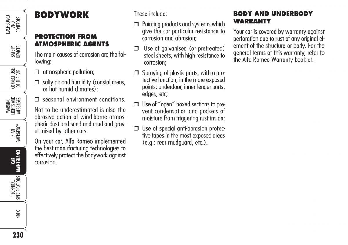 Alfa Romeo Brara Spider owners manual / page 231