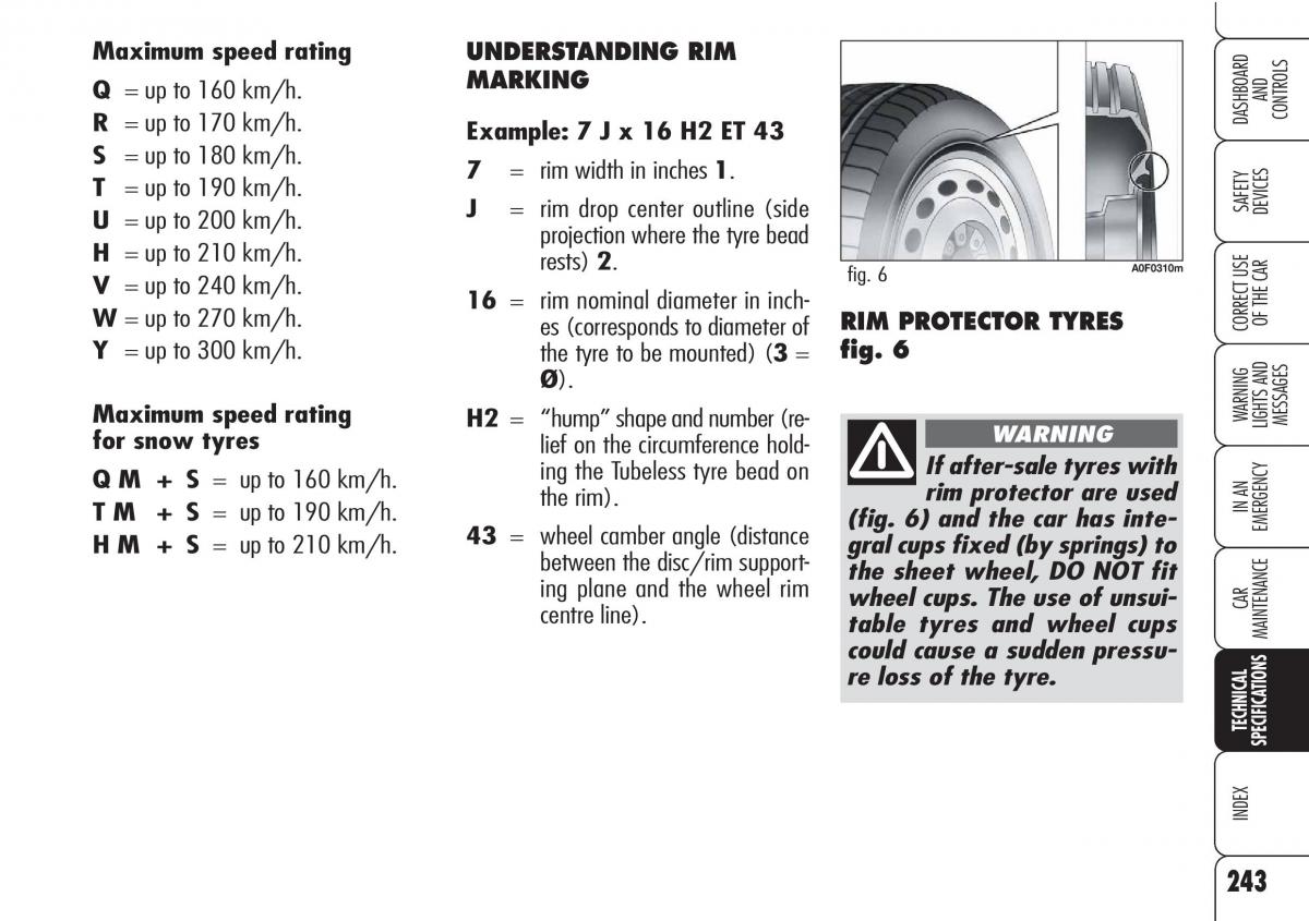 Alfa Romeo Brara Spider owners manual / page 244