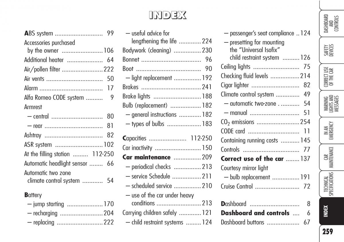 Alfa Romeo Brara Spider owners manual / page 260