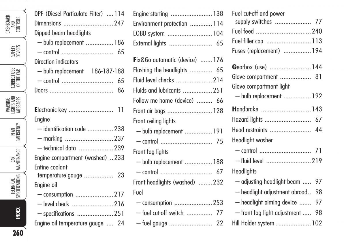 Alfa Romeo Brara Spider owners manual / page 261