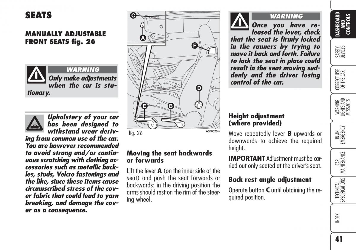 Alfa Romeo Brara Spider owners manual / page 42