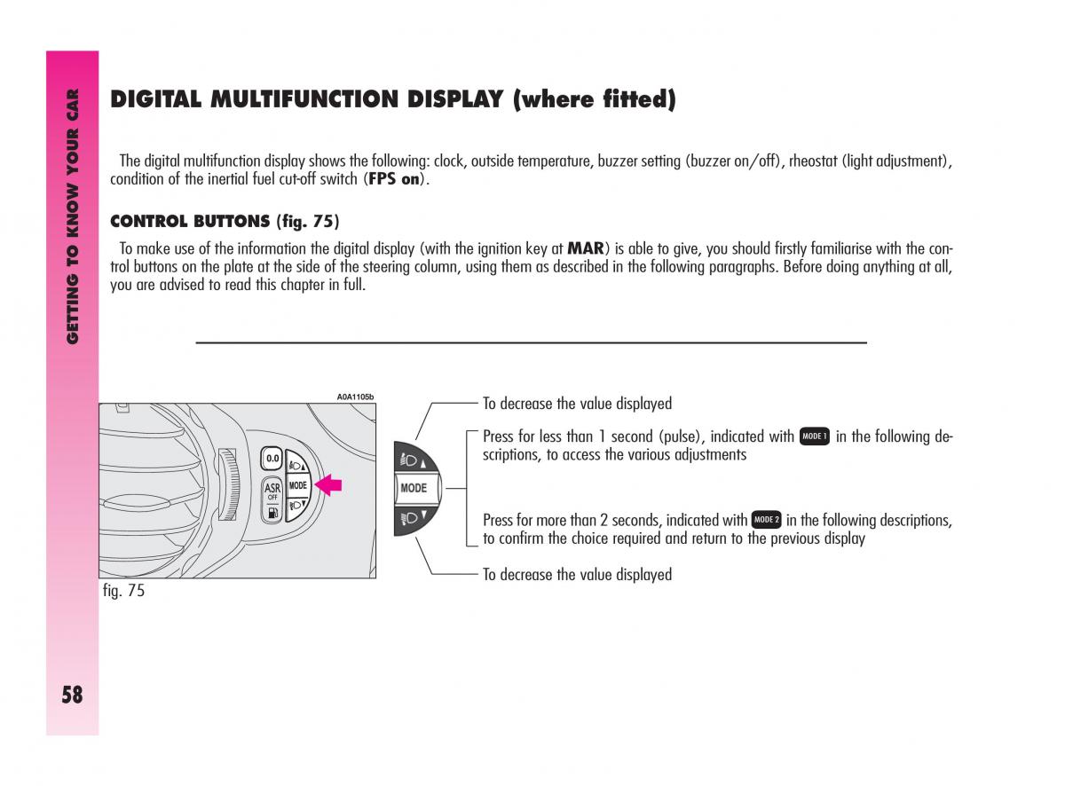 Alfa Romeo GT owners manual / page 59