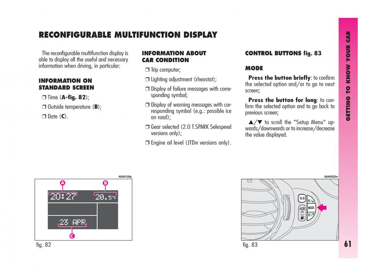 Alfa Romeo GT owners manual / page 62