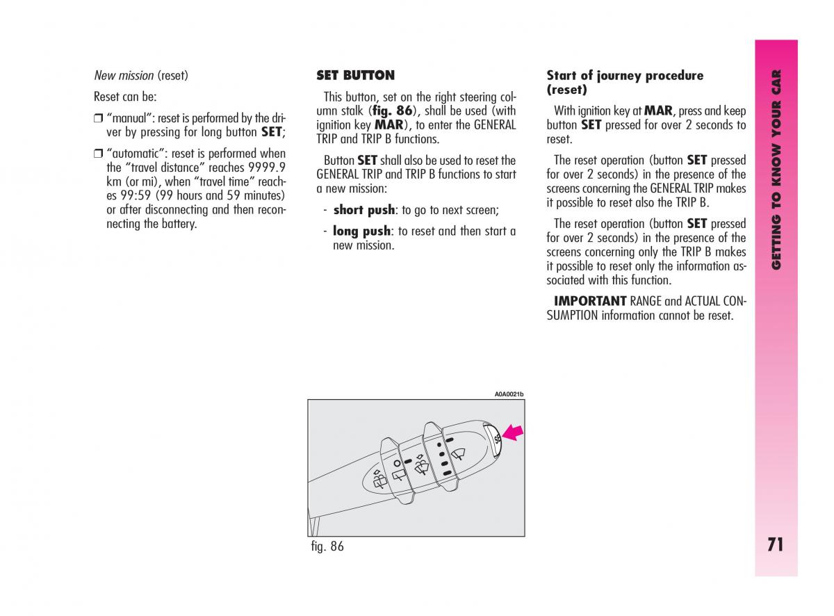 Alfa Romeo GT owners manual / page 72